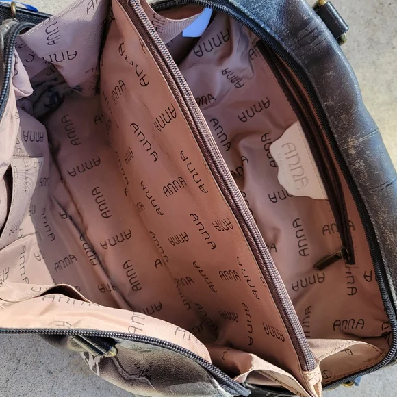 Anna by Anuschka African Leopard Genuine Leather Crossbody Satchel Hand-Painted - Picture 8 of 13